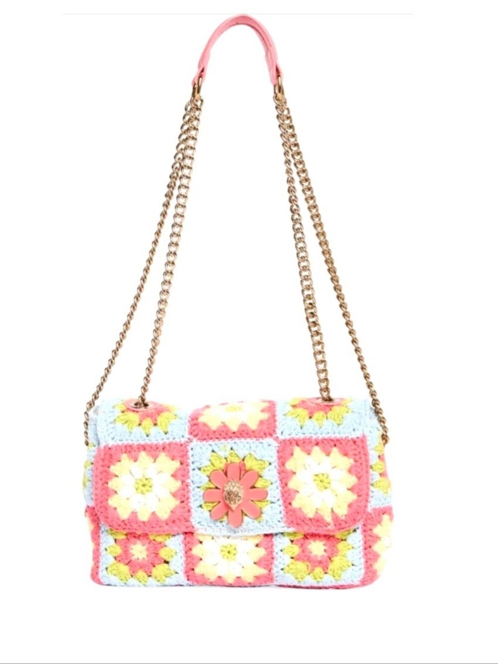 NWT Kurt Geiger Pink Multicolor Crochet Floral Chain Shoulder Bag - Picture 4 of 9